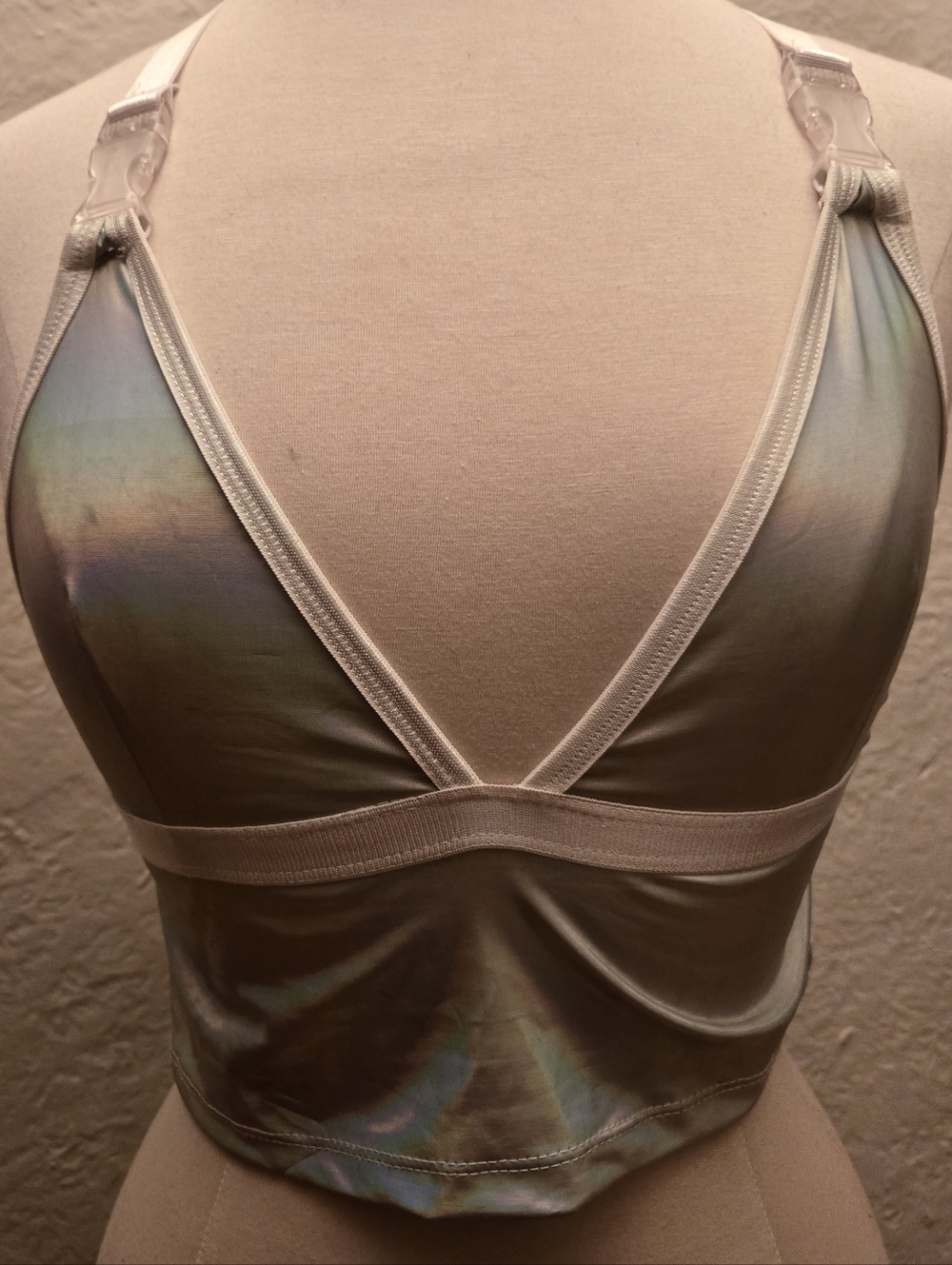 Dolls Kill Current Mood Iridescent Holographic Crop Top Y2K Rave Cyber Goth